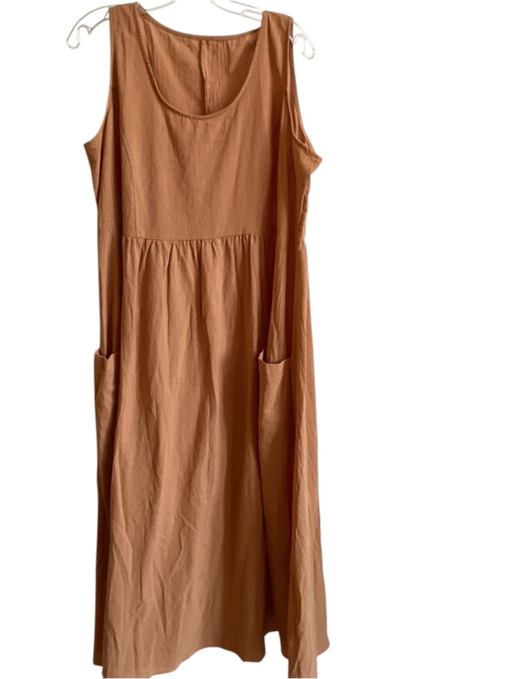 Smidow Linen Blend Sleeveless Pocket Maxi Dress Rust misses size L